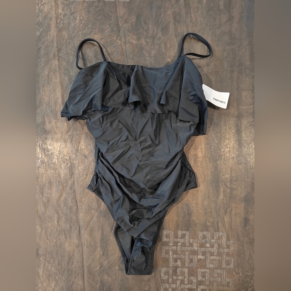 🤍❗NWT Vimpunec Black Corset Back Ruffle One Piece Bathing Suit Size Medium - Picture 1 of 6